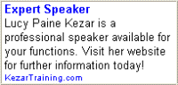 Professional speaker and instructor Lucy Paine Kezar can liven up your gathering. Check out Lucy's website and her free WritingTips!